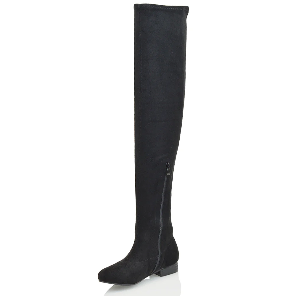 WILLOW FLAT RIDING FAUX SUEDE THIGH KNEE HIGH BOOTS IN BLACK - Image 15