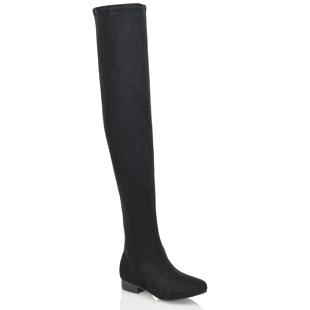 WILLOW FLAT RIDING FAUX SUEDE THIGH KNEE HIGH BOOTS IN BLACK - Image 21