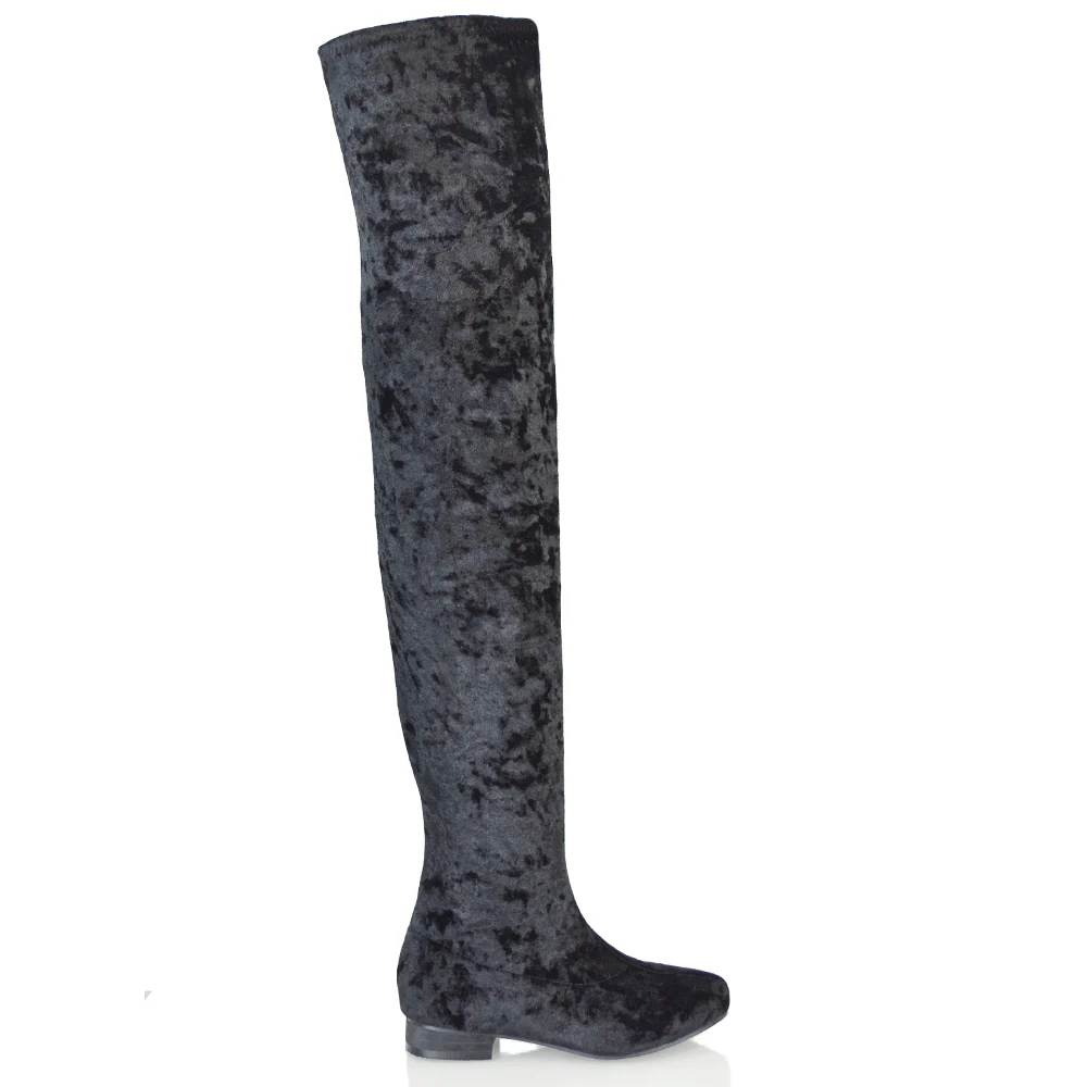 WILLOW FLAT RIDING FAUX SUEDE THIGH KNEE HIGH BOOTS IN BLACK - Image 3