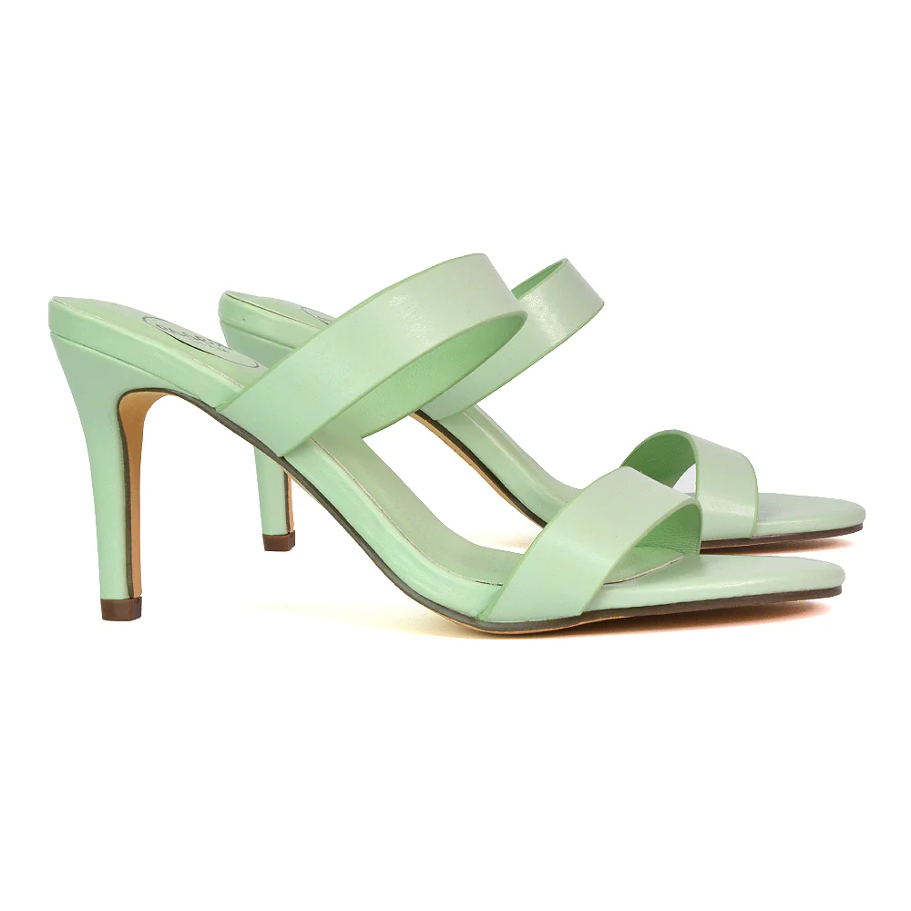 Wolf Round Toe Double Strap Stiletto High Heel Mule Sandals in Black - Image 15