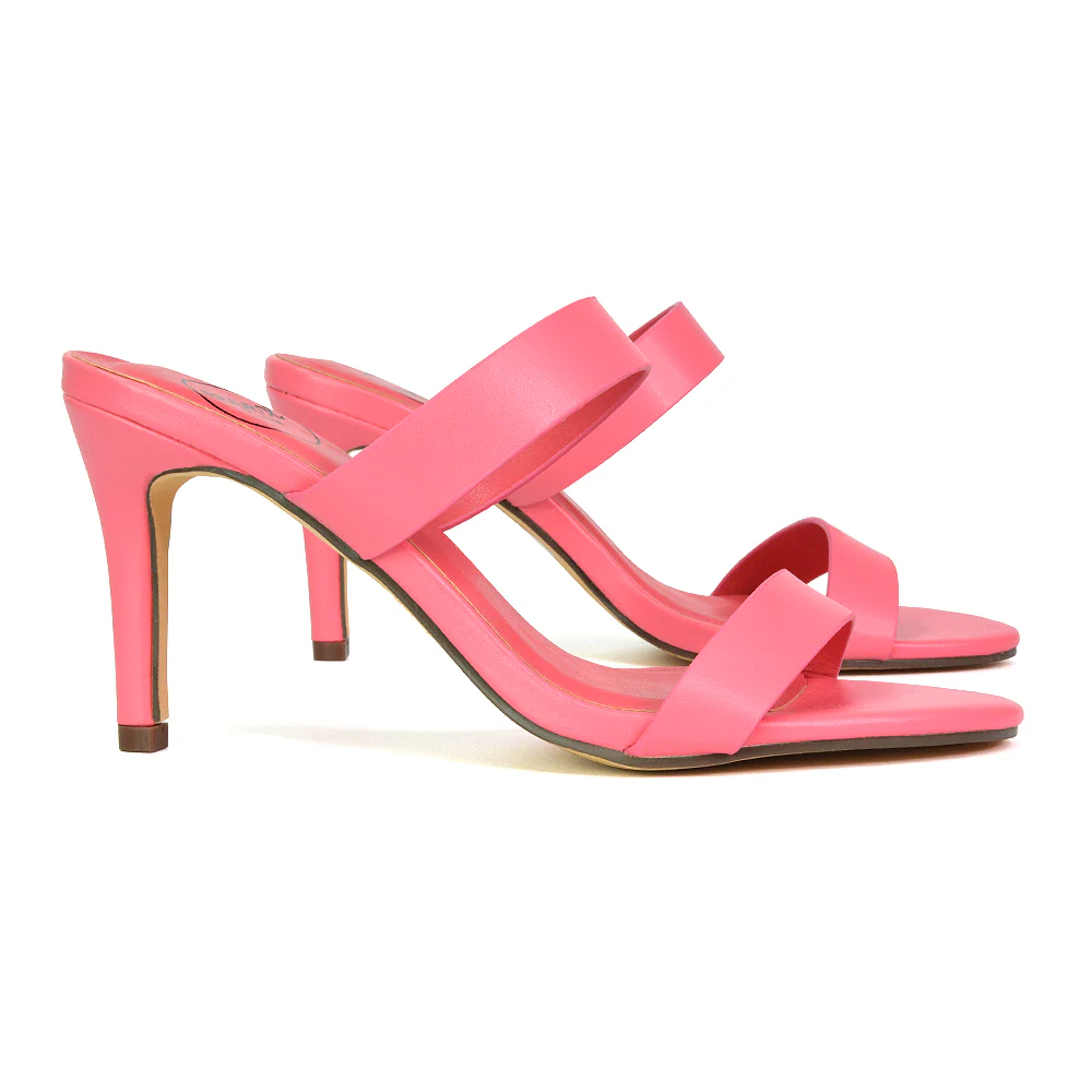 Wolf Round Toe Double Strap Stiletto High Heel Mule Sandals in River Aqua - Image 75
