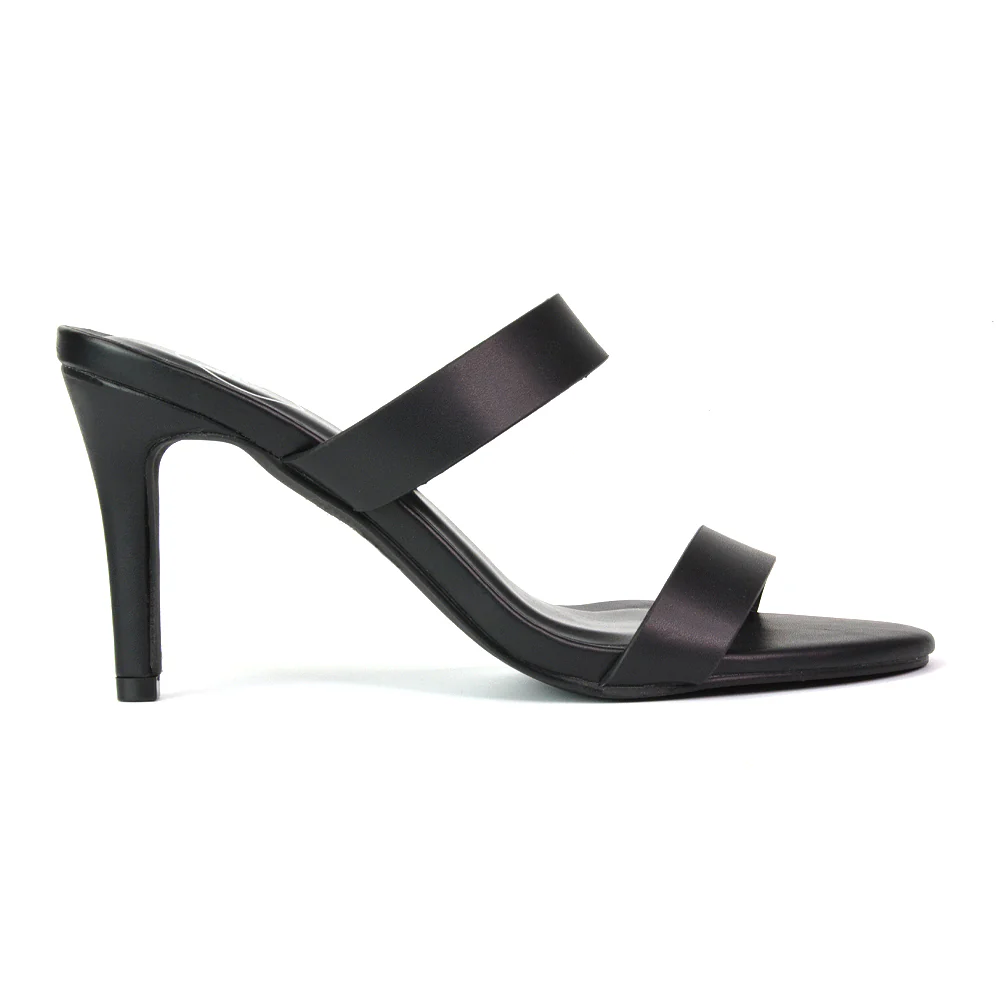 Wolf Round Toe Double Strap Stiletto High Heel Mule Sandals in Shell PInk - Image 113