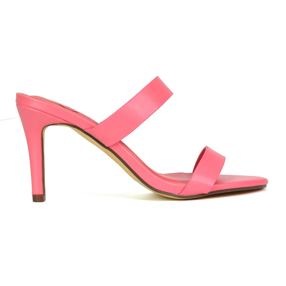 Wolf Round Toe Double Strap Stiletto High Heel Mule Sandals in Shell PInk - Image 68