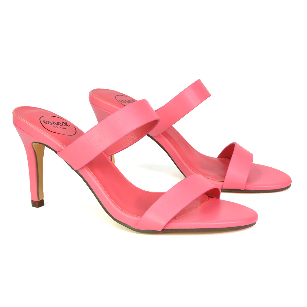 Wolf Round Toe Double Strap Stiletto High Heel Mule Sandals in Shell PInk - Image 69