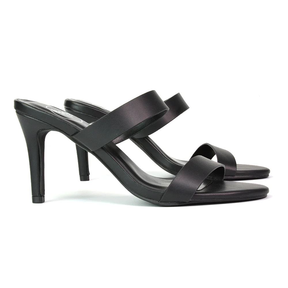Wolf Round Toe Double Strap Stiletto High Heel Mule Sandals in White - Image 110