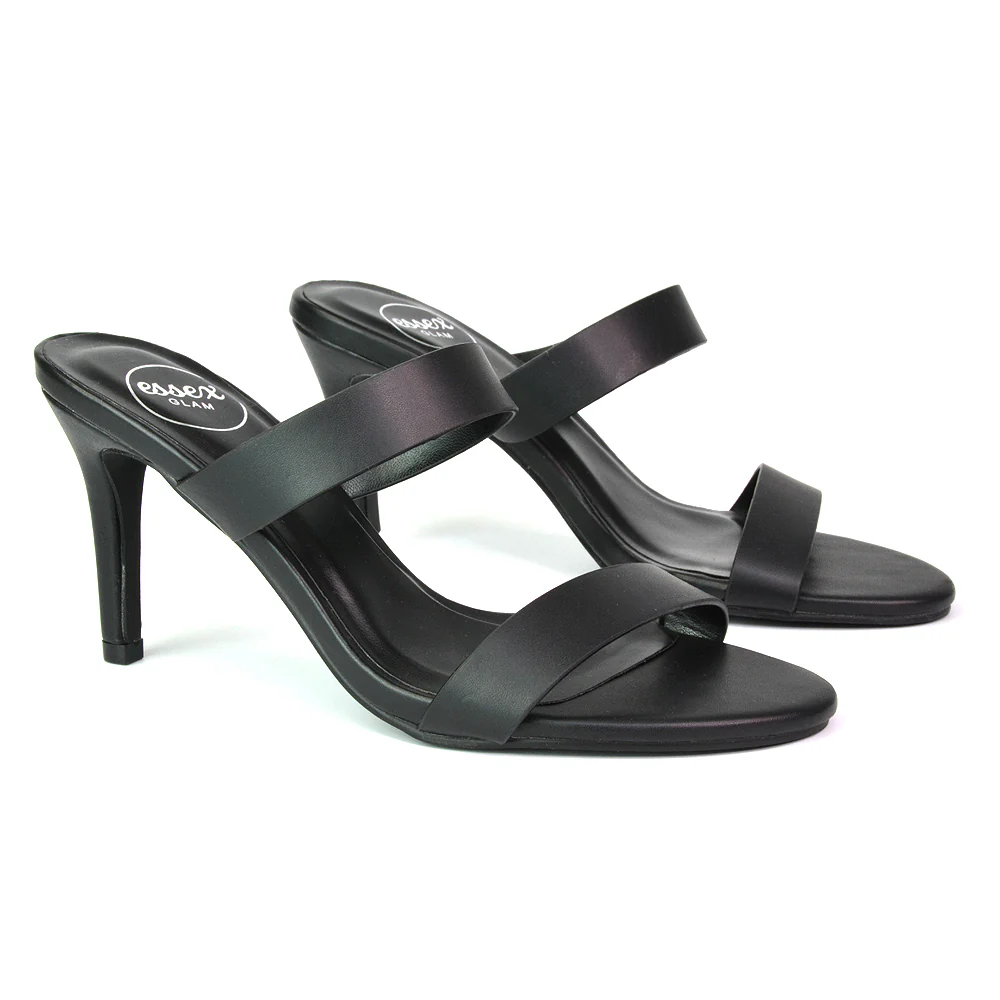 Wolf Round Toe Double Strap Stiletto High Heel Mule Sandals in White - Image 119