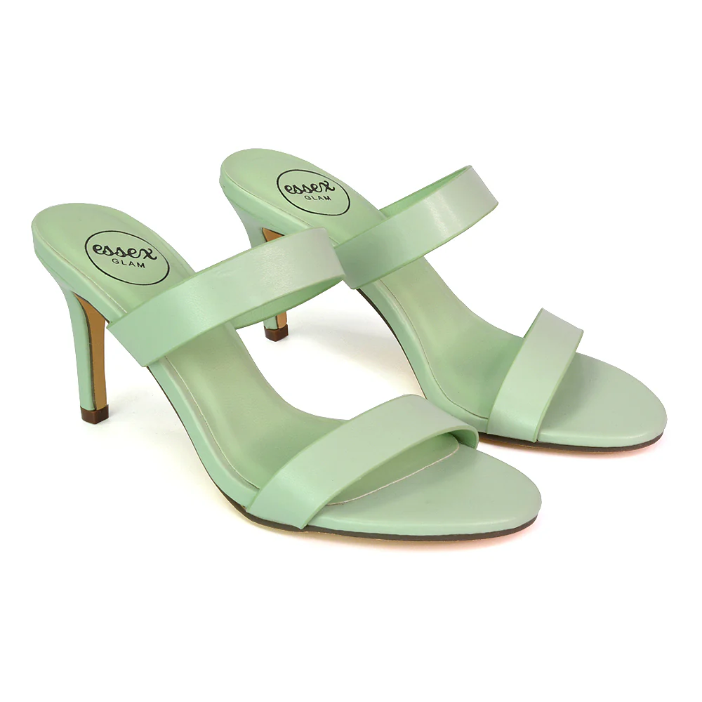 Wolf Round Toe Double Strap Stiletto High Heel Mule Sandals in White - Image 16