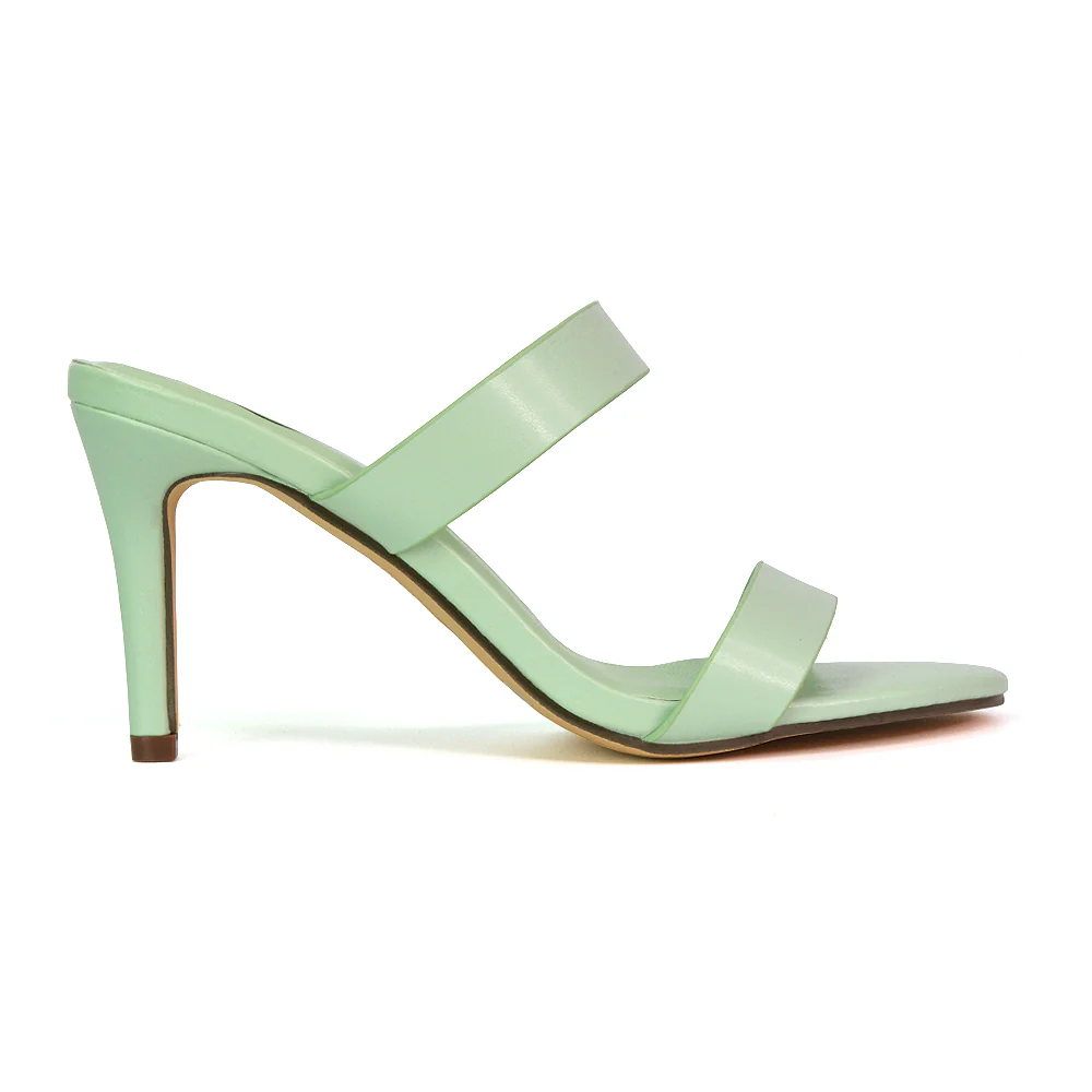 Wolf Round Toe Double Strap Stiletto High Heel Mule Sandals in White - Image 28