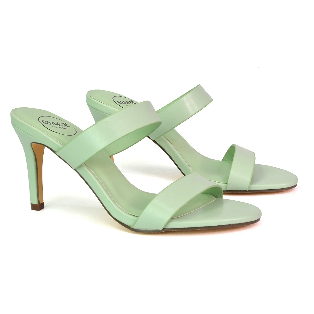 Wolf Round Toe Double Strap Stiletto High Heel Mule Sandals in White - Image 34