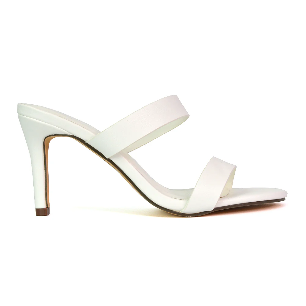 Wolf Round Toe Double Strap Stiletto High Heel Mule Sandals in White - Image 38