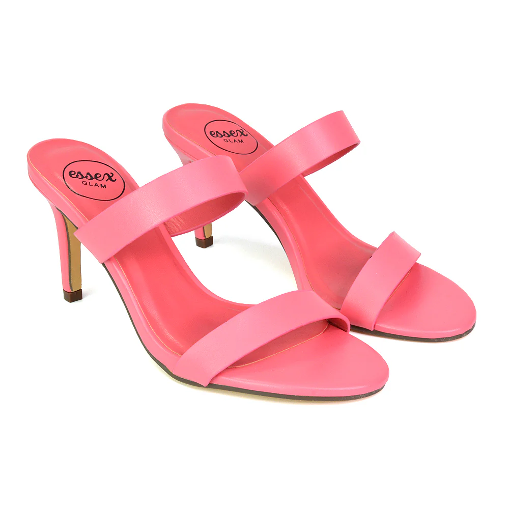 Wolf Round Toe Double Strap Stiletto High Heel Mule Sandals in White - Image 86