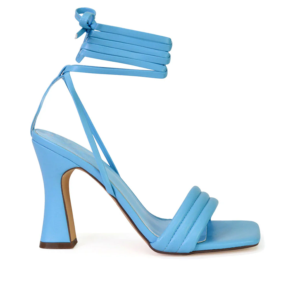 Zeta Lace Up Strappy  Mid Block High Heel Sandals With a Square Toe in Green - Image 10