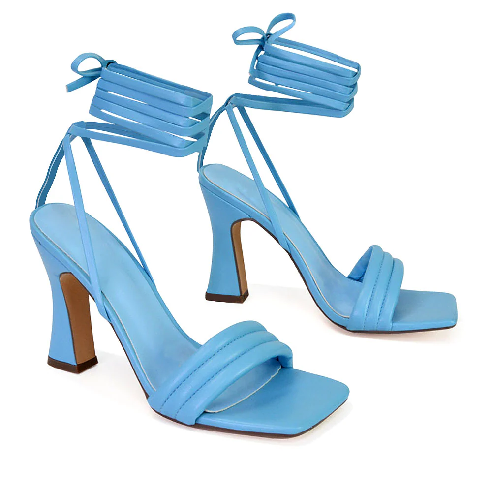 Zeta Lace Up Strappy  Mid Block High Heel Sandals With a Square Toe in Green - Image 21