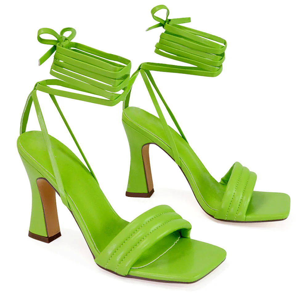 Zeta Lace Up Strappy  Mid Block High Heel Sandals With a Square Toe in Green - Image 33