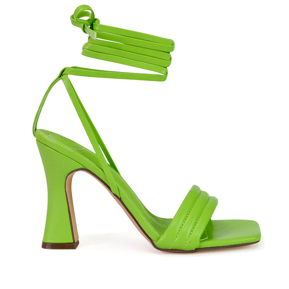 Zeta Lace Up Strappy  Mid Block High Heel Sandals With a Square Toe in Green - Image 34