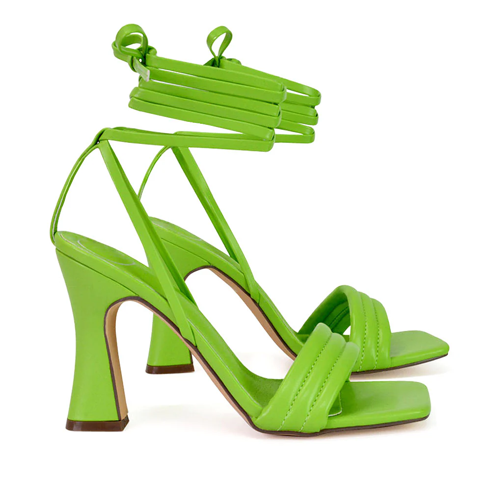 Zeta Lace Up Strappy  Mid Block High Heel Sandals With a Square Toe in Green - Image 43