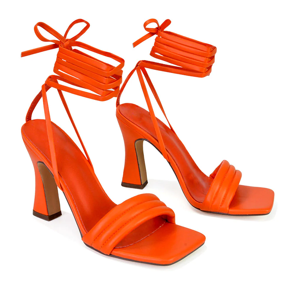 Zeta Lace Up Strappy  Mid Block High Heel Sandals With a Square Toe in Green - Image 53