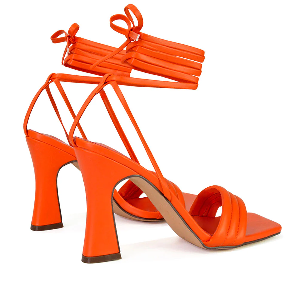 Zeta Lace Up Strappy  Mid Block High Heel Sandals With a Square Toe in Green - Image 64