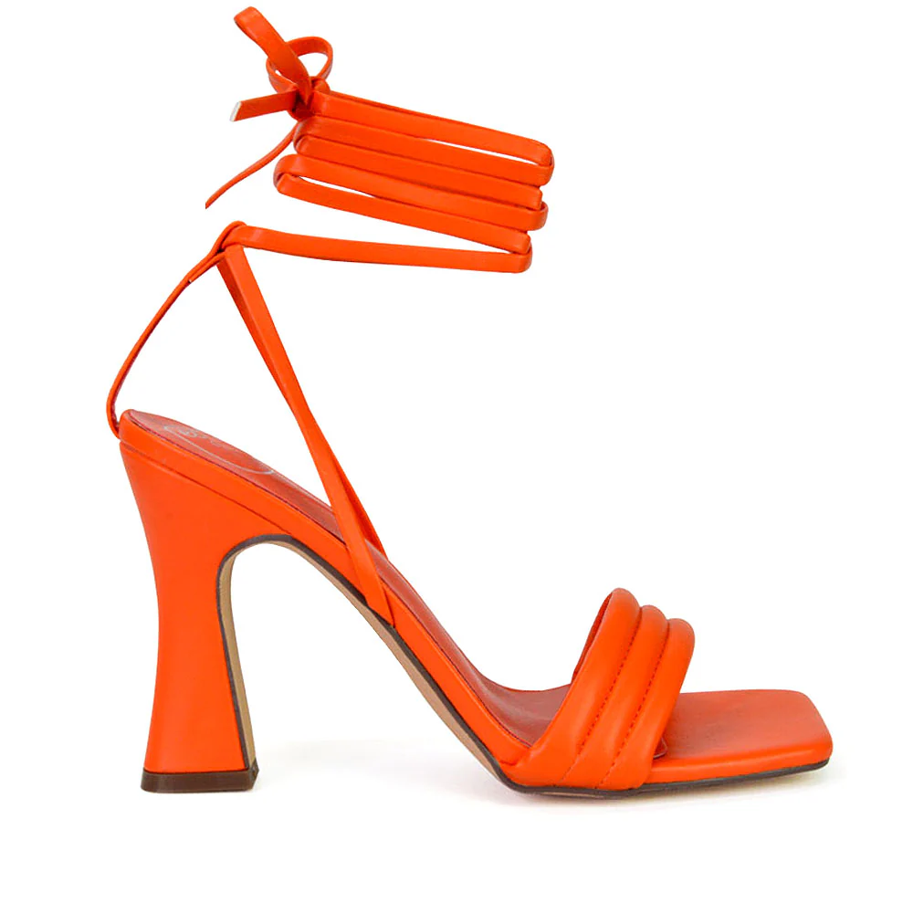Zeta Lace Up Strappy  Mid Block High Heel Sandals With a Square Toe in Green - Image 66