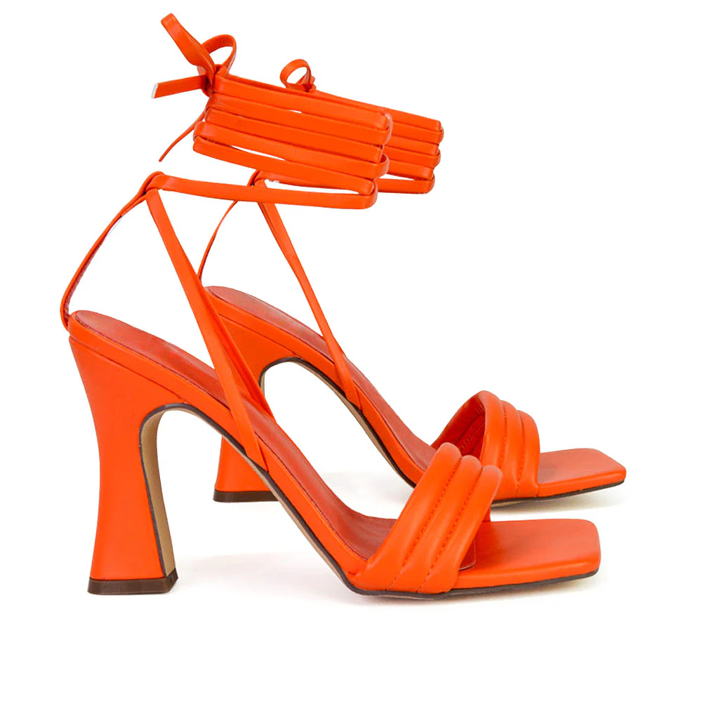 Zeta Lace Up Strappy  Mid Block High Heel Sandals With a Square Toe in Green - Image 67