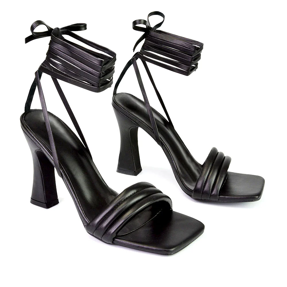 Zeta Lace Up Strappy  Mid Block High Heel Sandals With a Square Toe in Green - Image 77