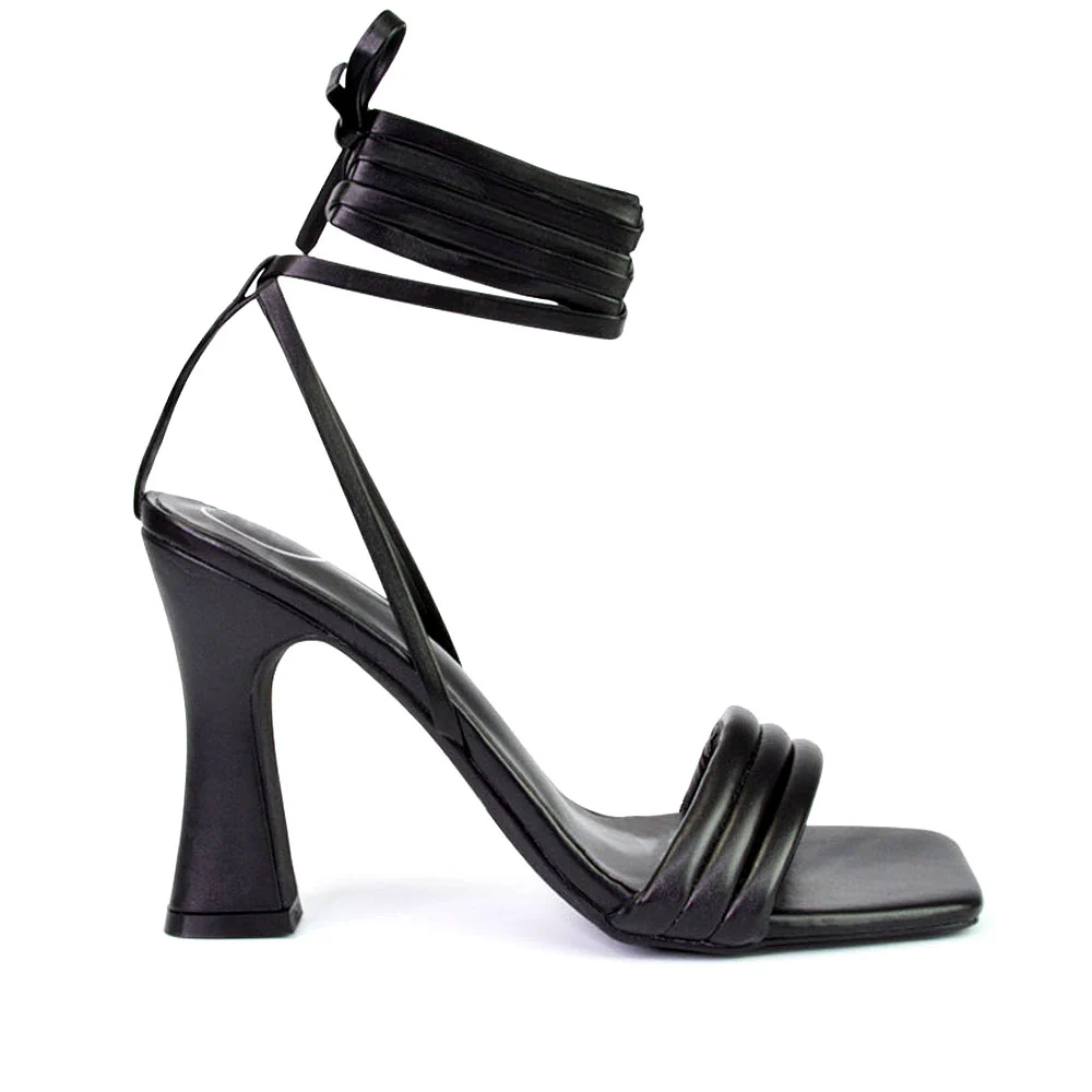 Zeta Lace Up Strappy  Mid Block High Heel Sandals With a Square Toe in Green - Image 90