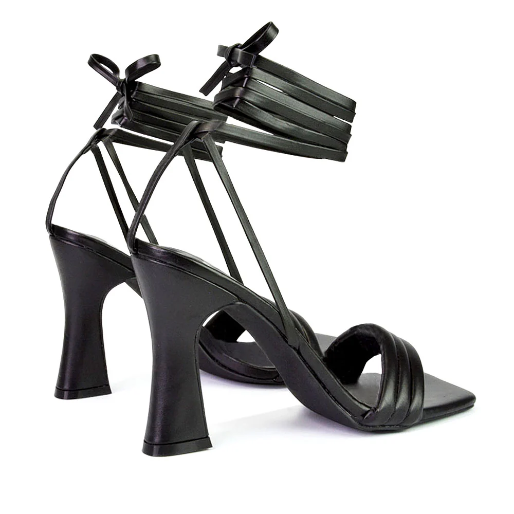 Zeta Lace Up Strappy  Mid Block High Heel Sandals With a Square Toe in Green - Image 92