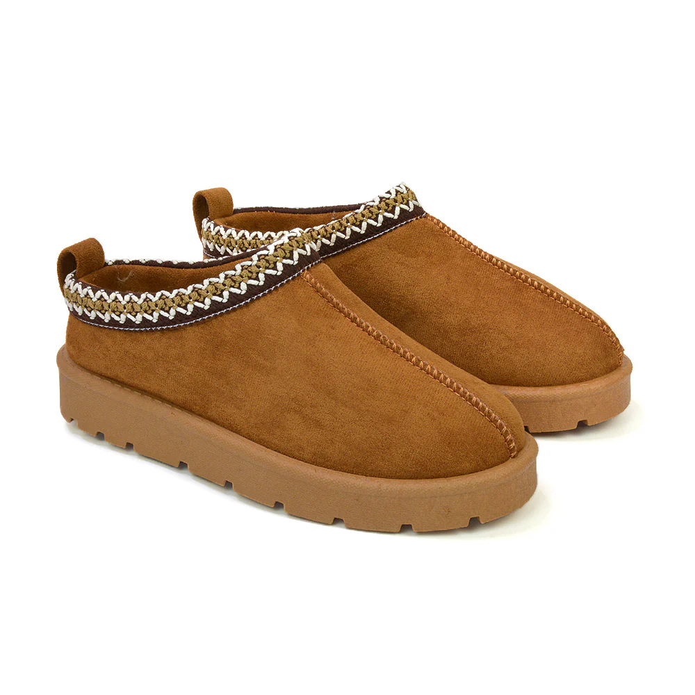 Zoe Aztec Faux Fur Slip On Winter Micro Slippers In Black - Image 161