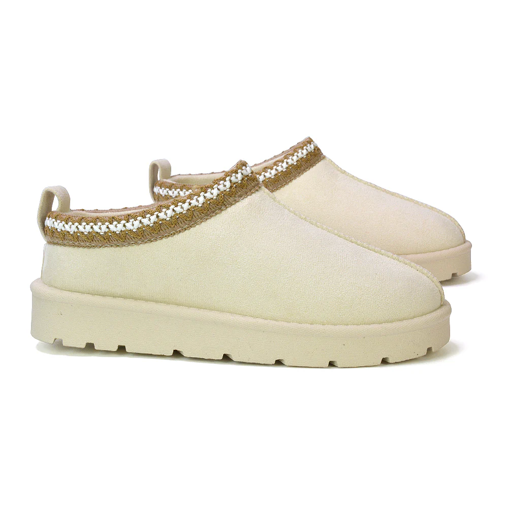 Zoe Aztec Faux Fur Slip On Winter Micro Slippers In Black - Image 18