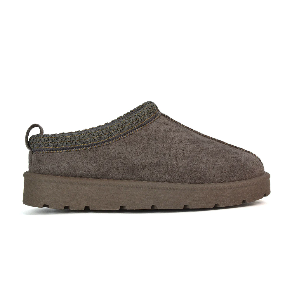 Zoe Aztec Faux Fur Slip On Winter Micro Slippers In Black - Image 206