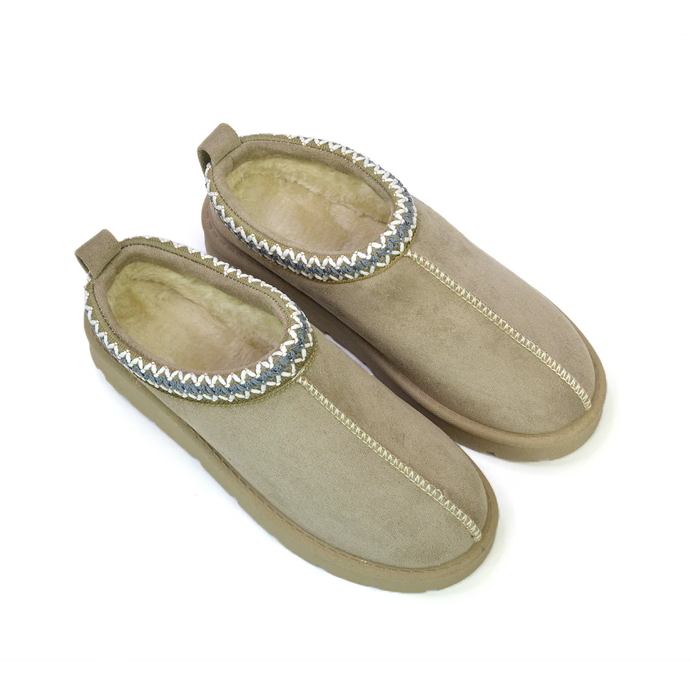Zoe Aztec Faux Fur Slip On Winter Micro Slippers In Black - Image 49