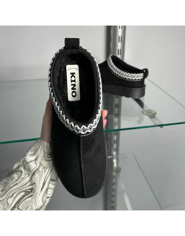 Zoe Aztec Faux Fur Slip On Winter Micro Slippers In Black - Image 5