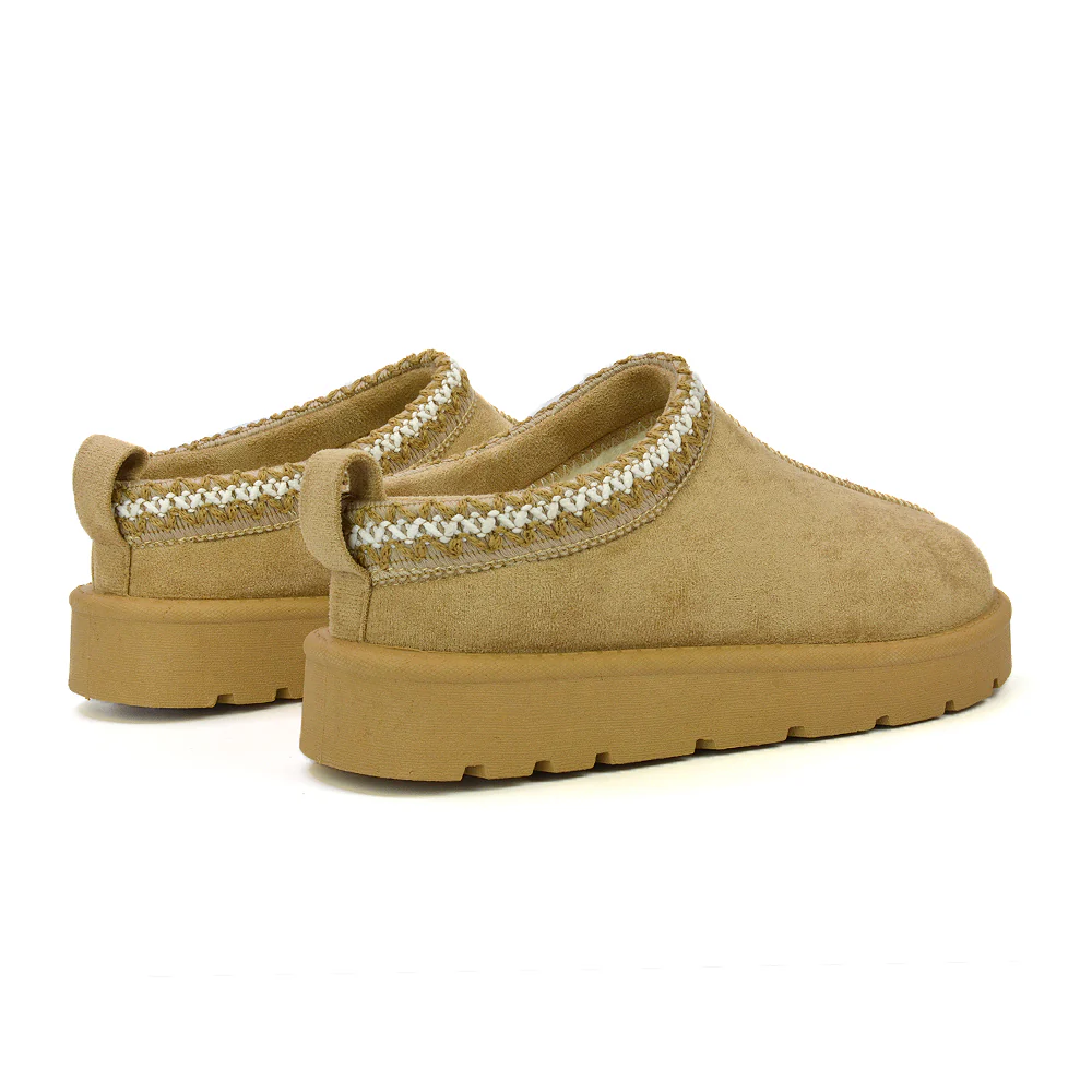 Zoe Aztec Faux Fur Slip On Winter Micro Slippers In Black - Image 88