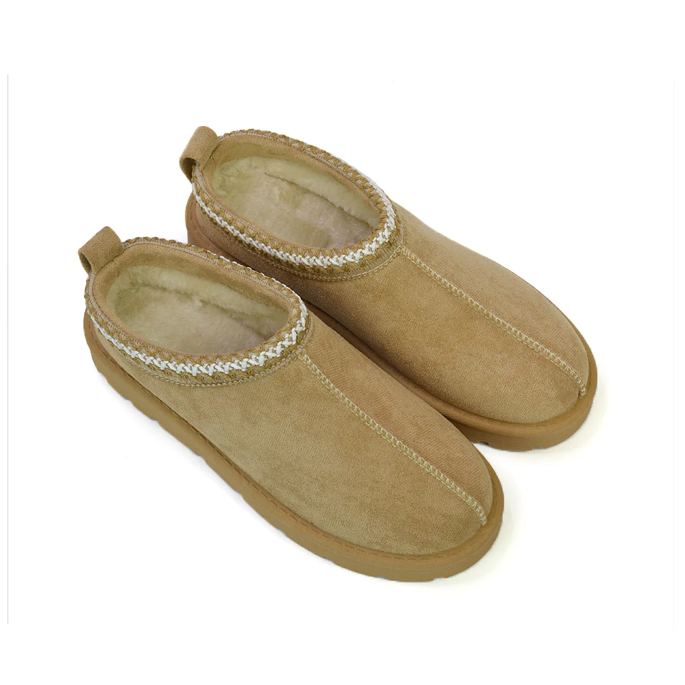 Zoe Aztec Faux Fur Slip On Winter Micro Slippers In Black - Image 94