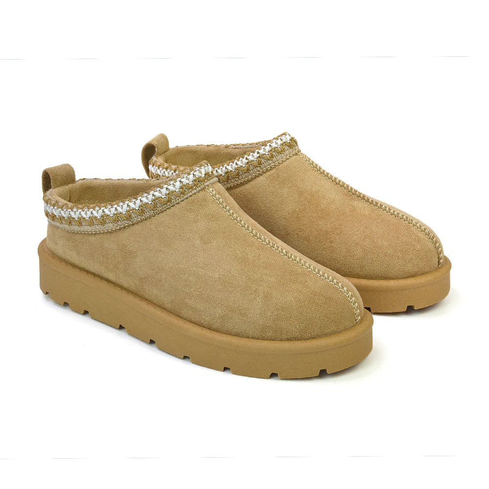 Zoe Aztec Faux Fur Slip On Winter Micro Slippers In Chestnut - Image 111