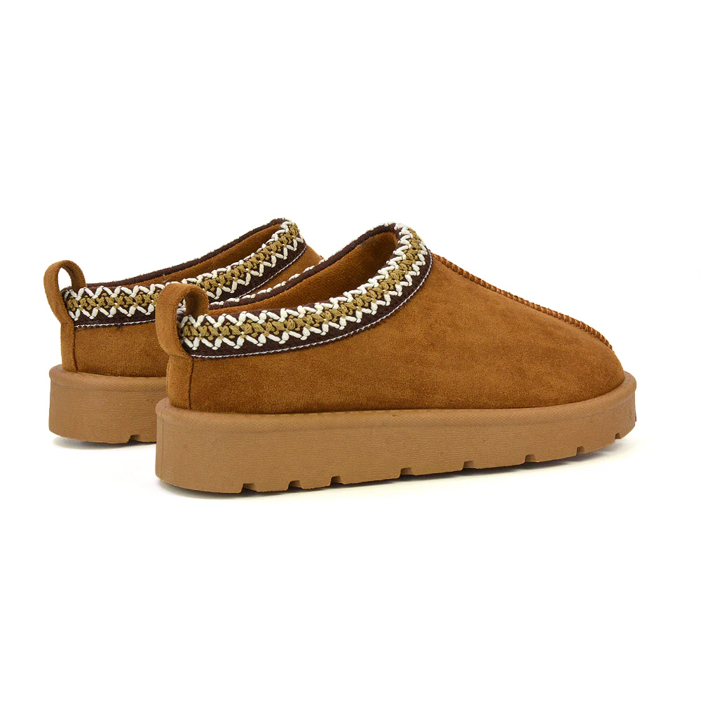 Zoe Aztec Faux Fur Slip On Winter Micro Slippers In Chestnut - Image 158