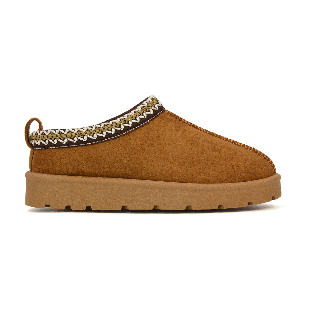 Zoe Aztec Faux Fur Slip On Winter Micro Slippers In Chestnut - Image 159