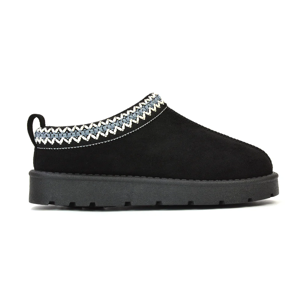 Zoe Aztec Faux Fur Slip On Winter Micro Slippers In Chestnut - Image 187