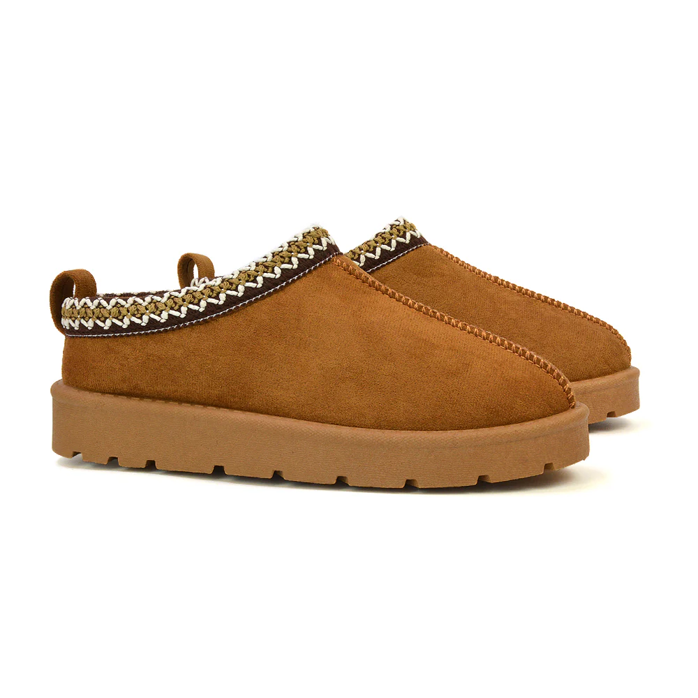 Zoe Aztec Faux Fur Slip On Winter Micro Slippers In Mushroom - Image 143