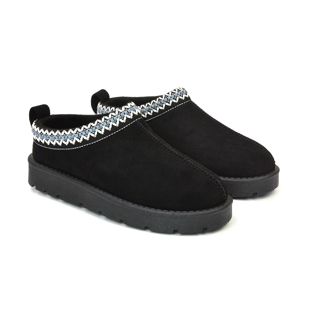 Zoe Aztec Faux Fur Slip On Winter Micro Slippers In Mushroom - Image 195