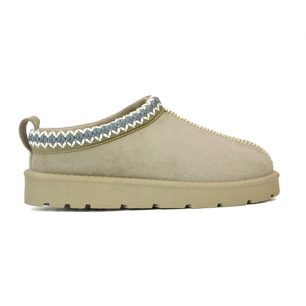 Zoe Aztec Faux Fur Slip On Winter Micro Slippers In Mushroom - Image 47