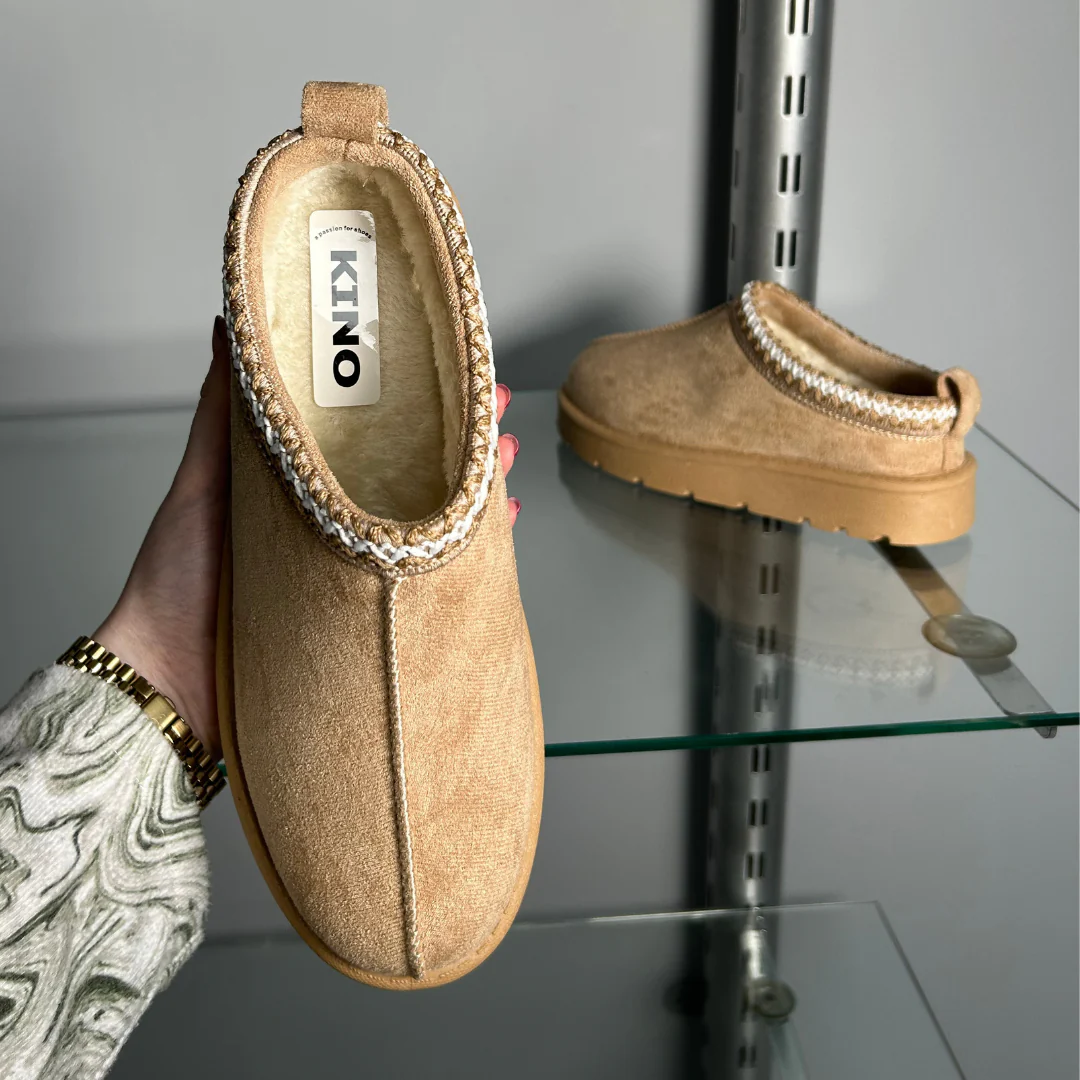 Zoe Aztec Faux Fur Slip On Winter Micro Slippers In Sand - Image 111