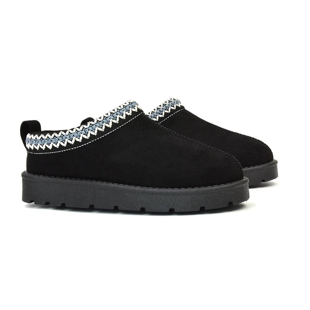 Zoe Aztec Faux Fur Slip On Winter Micro Slippers In Sand - Image 173