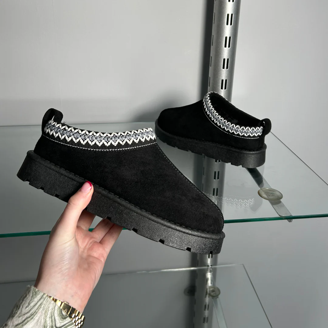 Zoe Aztec Faux Fur Slip On Winter Micro Slippers In Sand - Image 174