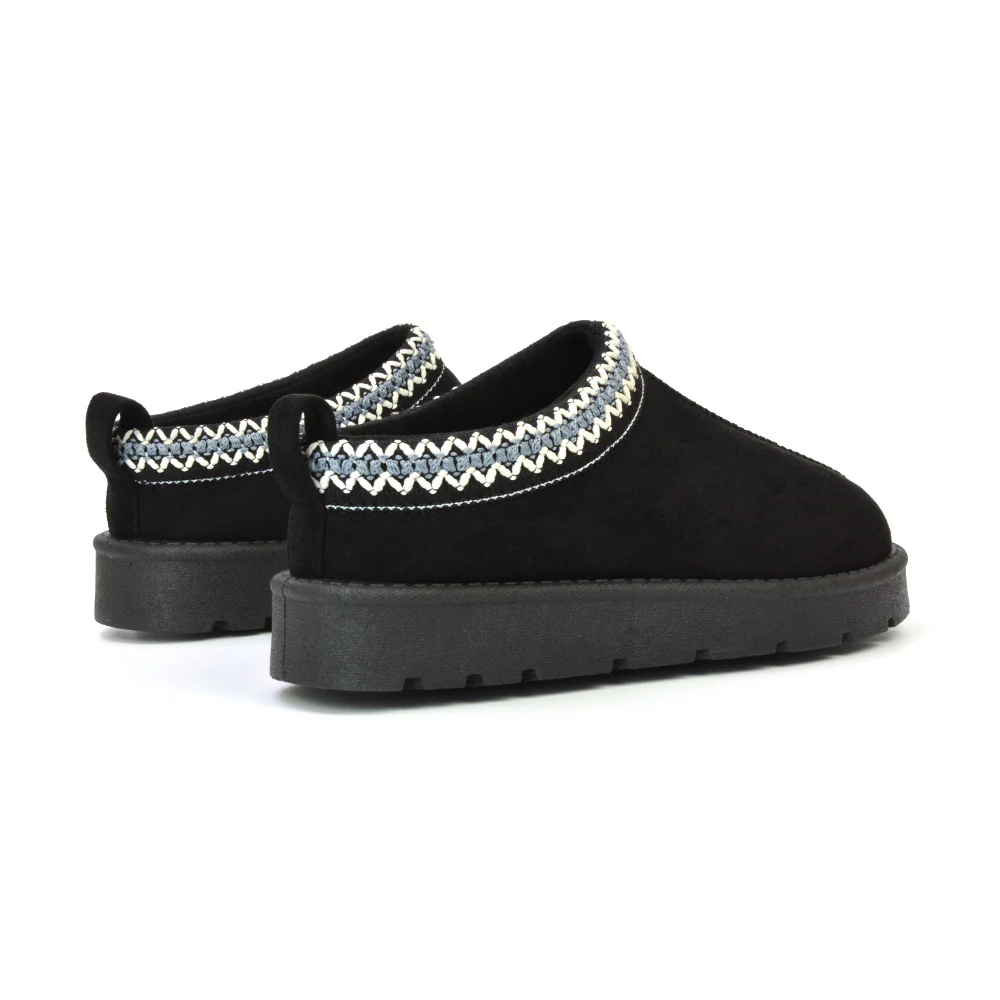 Zoe Aztec Faux Fur Slip On Winter Micro Slippers In Sand - Image 198