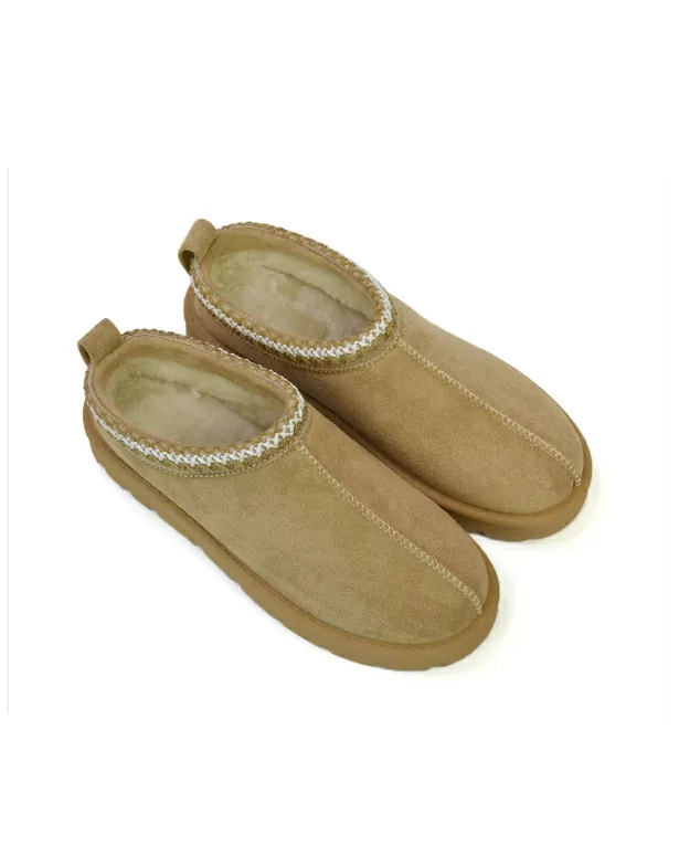 Zoe Aztec Faux Fur Slip On Winter Micro Slippers In Sand - Image 2