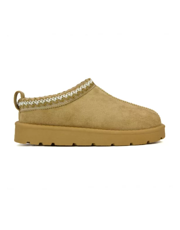 Zoe Aztec Faux Fur Slip On Winter Micro Slippers In Sand - Image 4