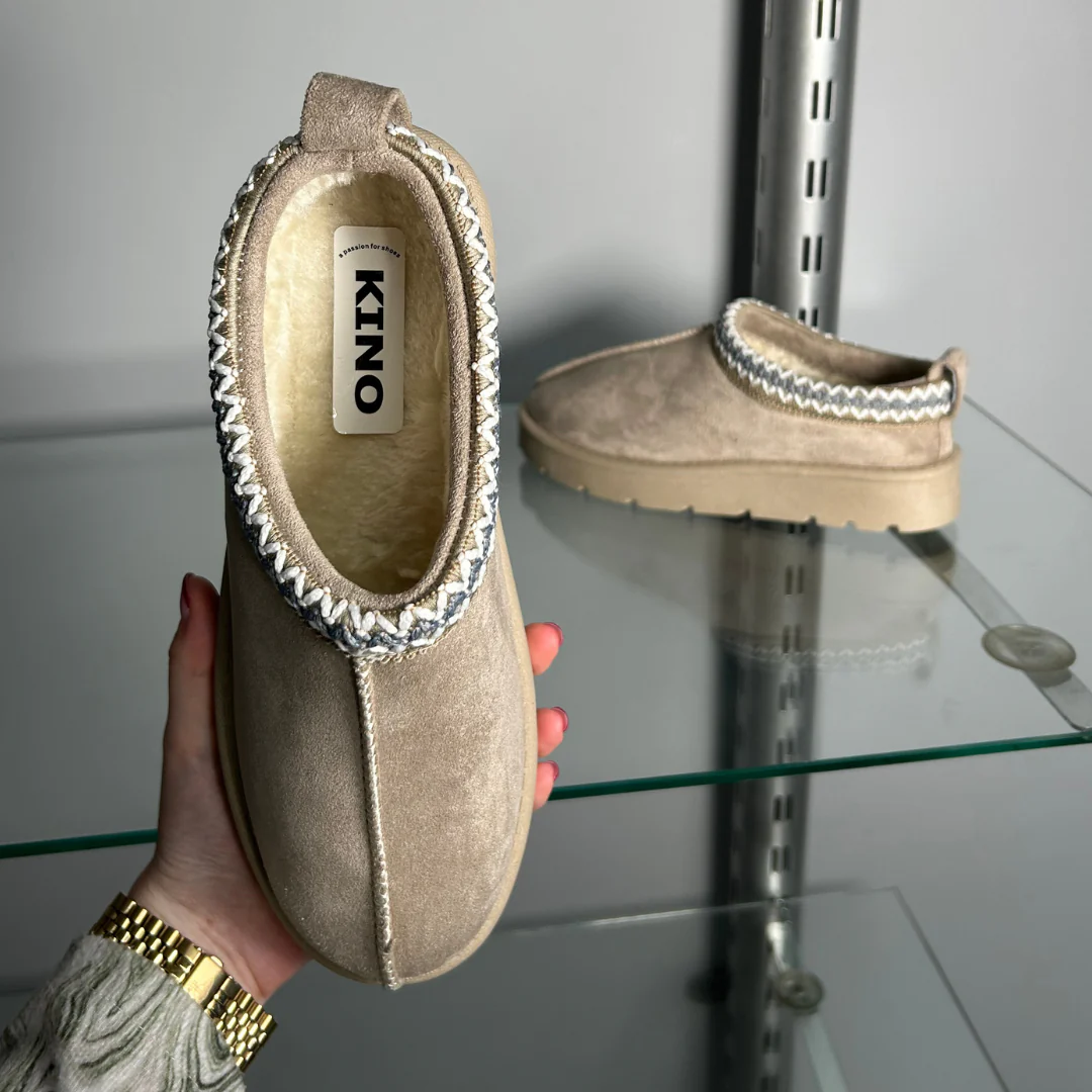 Zoe Aztec Faux Fur Slip On Winter Micro Slippers In Sand - Image 43