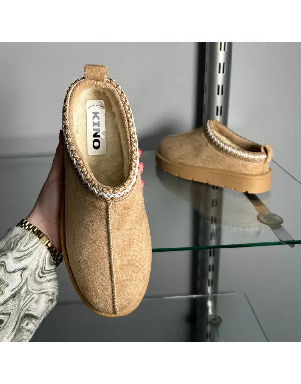 Zoe Aztec Faux Fur Slip On Winter Micro Slippers In Sand - Image 6