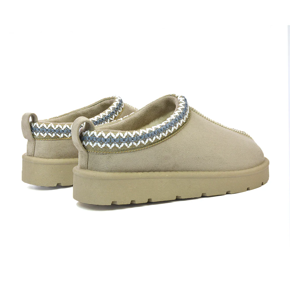 Zoe Aztec Faux Fur Slip On Winter Micro Slippers In Sand - Image 67